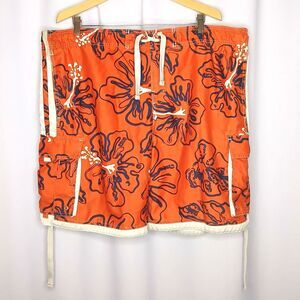 No Boundaries Swim Trunk Cargo Beach Shorts Pockets Orange Drawstring Mens Large